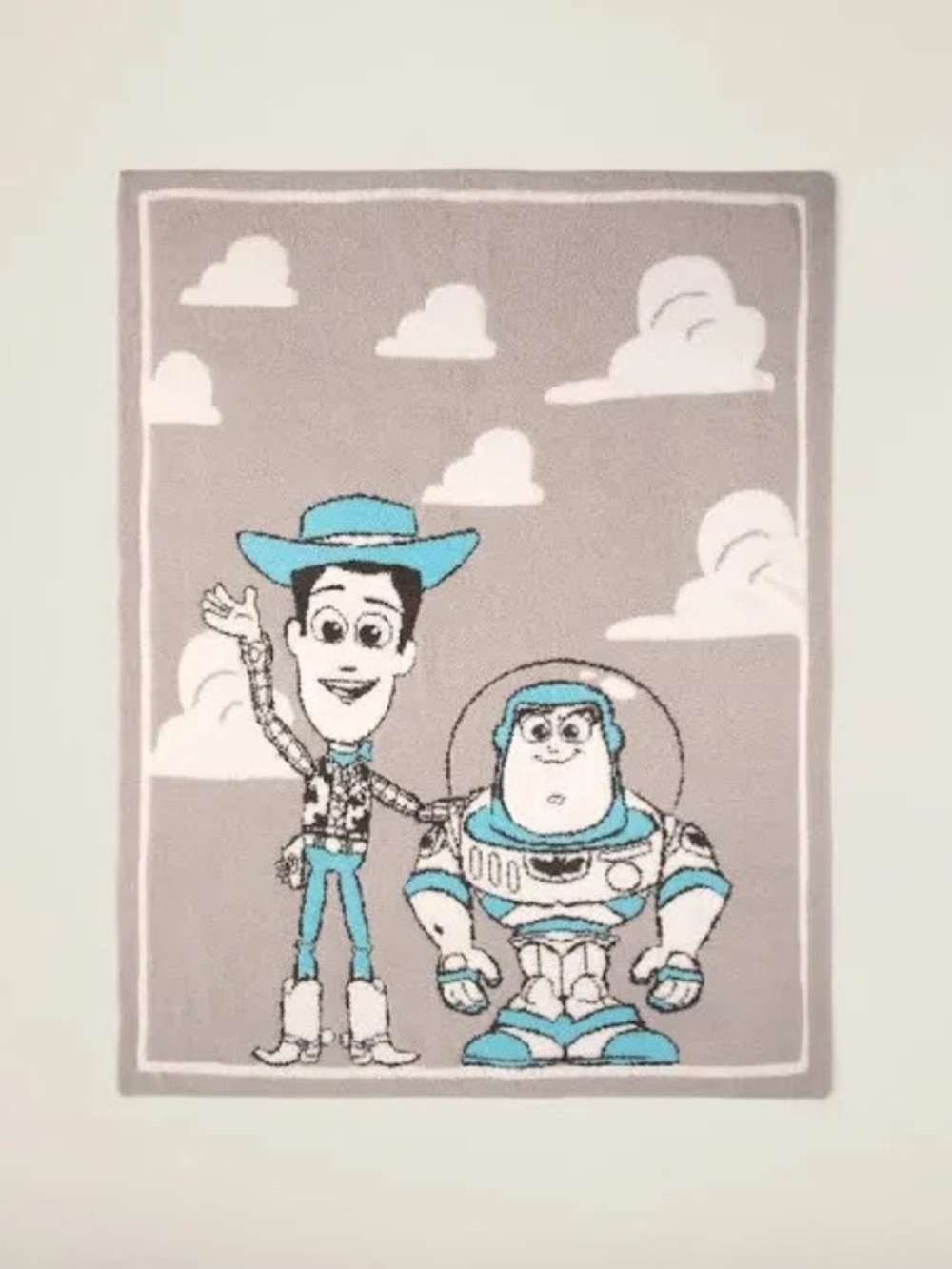 RARE Barefoot Dreams Toy Story Woody & Buzz Throw Blanket - Gray + Blue